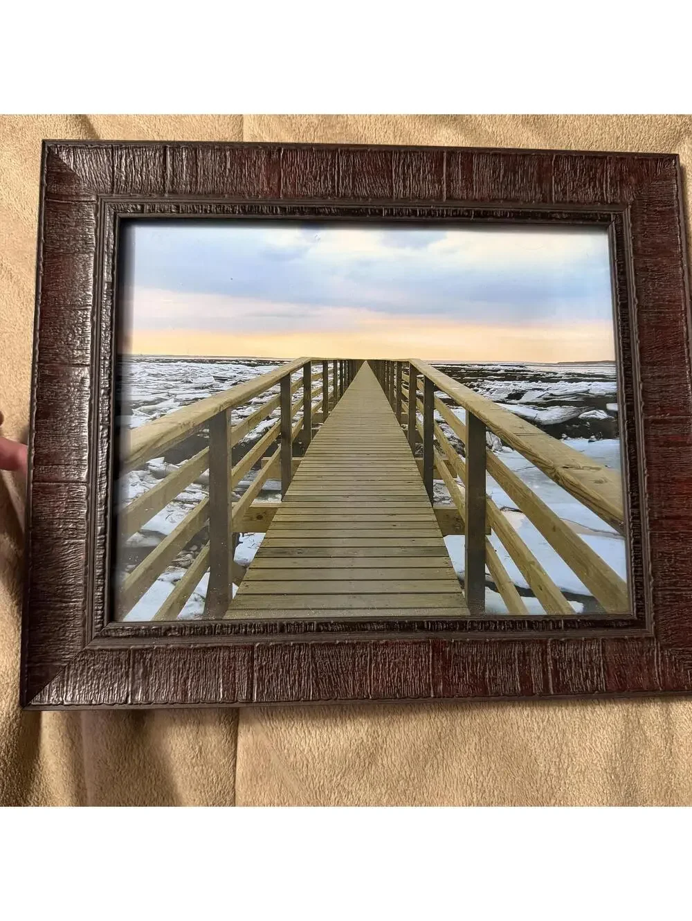 Cape Cod in Winter Photo with Recycled Material Brown Large Wood Picture Frame